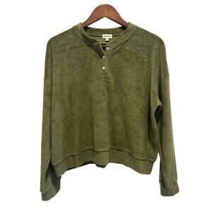 DONNI Terry Henley Sweatshirt In Basil Size L Cozy